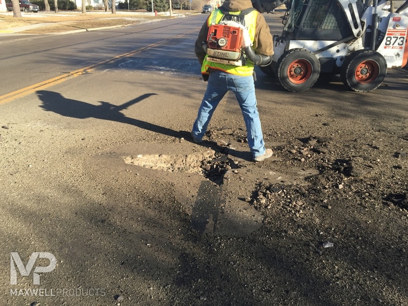 Pothole cleaned in preparation for repair with GAP Patch.
